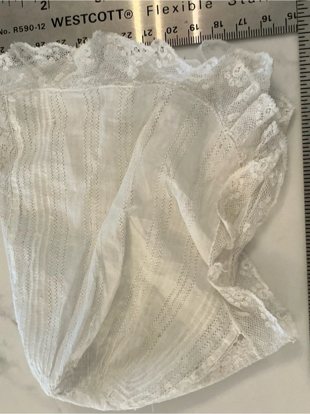 Delicate White Lace Trimmed Antique-Style Handkerchief  Bonnet